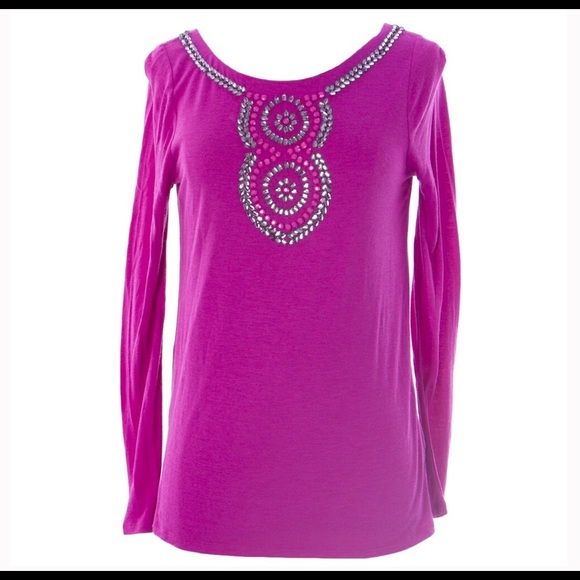 Boden • Pink Jeweled Long Sleeve Scoop Neck Top, 10 - Picture 1 of 8